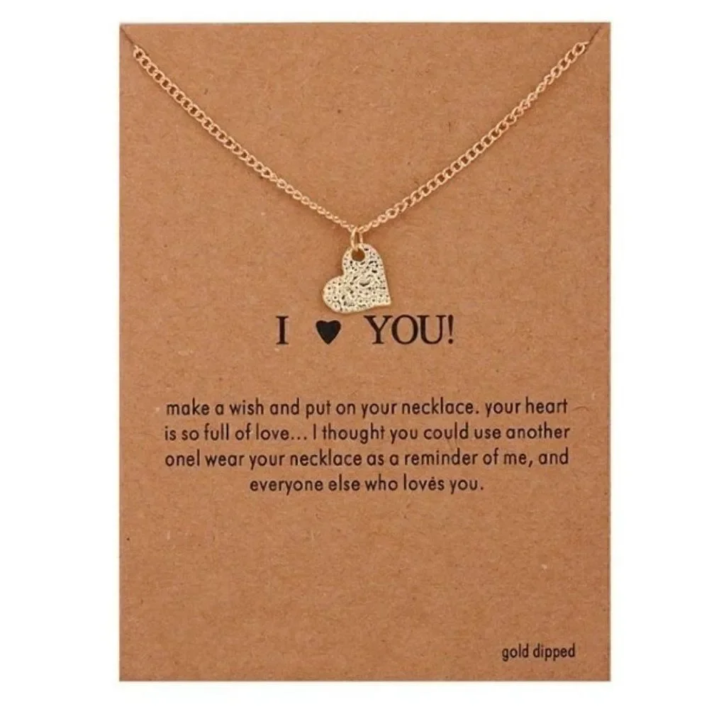 GOLD PLATED I LOVE YOU HEART PENDANT NECKLACE WITH INSPIRATIONAL CARD